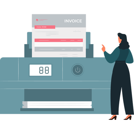 Girl is pointing to receipt printing by printer  Illustration