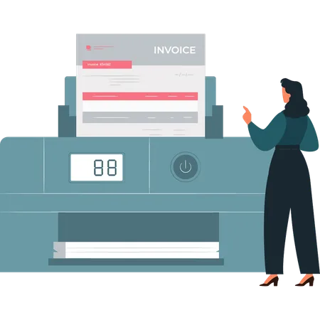 The Girl Is Pointing To Receipt Printing By Printer Illustration