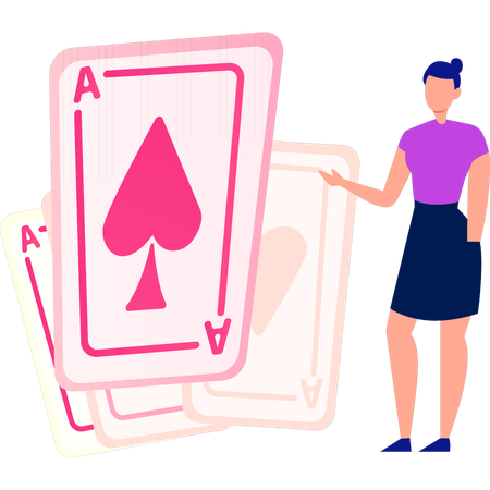 Girl is pointing to the ace cards  Illustration