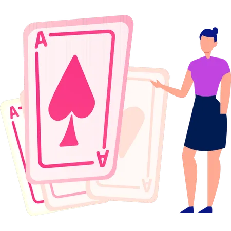 A Girl Is Pointing To The Ace Cards Illustration
