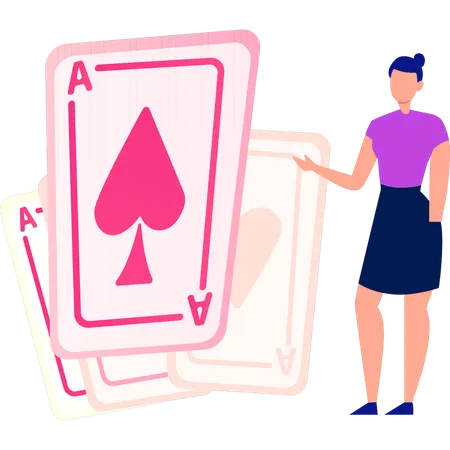 Girl is pointing to the ace cards  Illustration