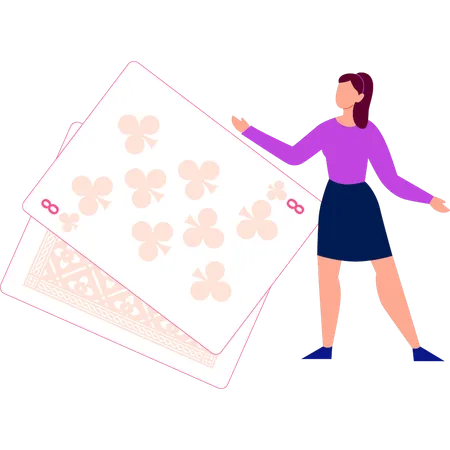 A Girl Is Pointing To The Casino Cards Illustration