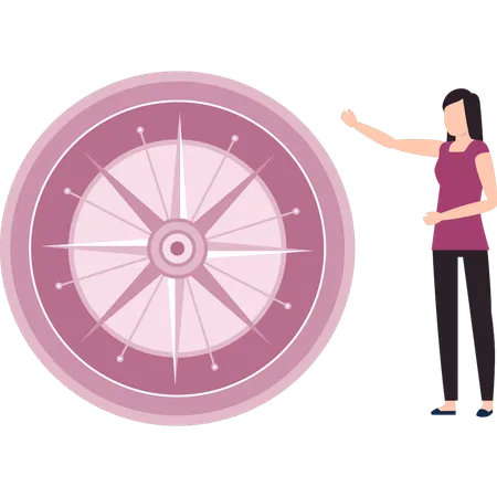 Girl is pointing to the compass  Illustration