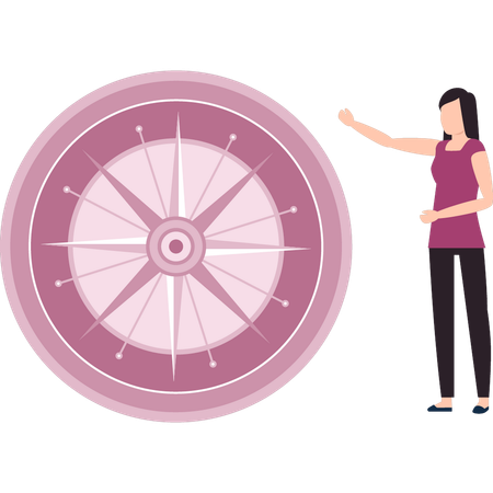 Girl is pointing to the compass  Illustration