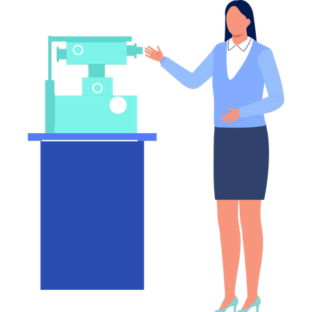 Girl is pointing to the eye testing machine  Illustration