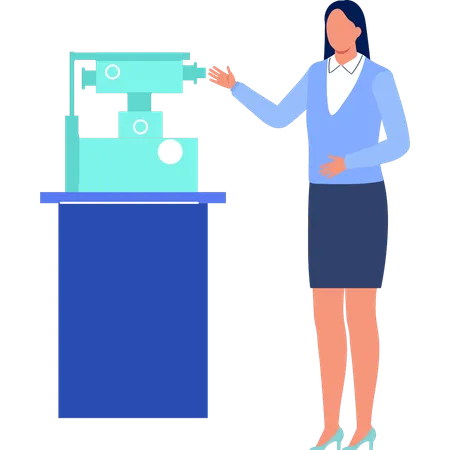 Girl is pointing to the eye testing machine  Illustration