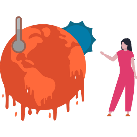 Girl is pointing to the global temperature  Illustration