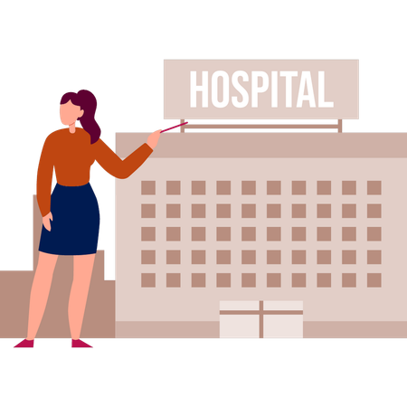 Girl is pointing to the hospital building  Illustration