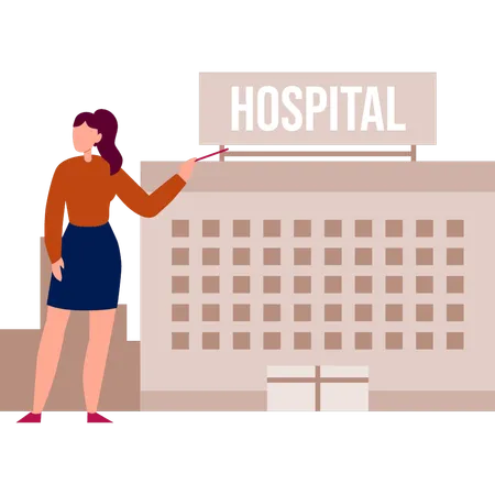 The Girl Is Pointing To The Hospital Building Illustration