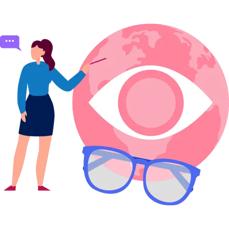 The Girl Is Pointing To The Optical Glasses Illustration