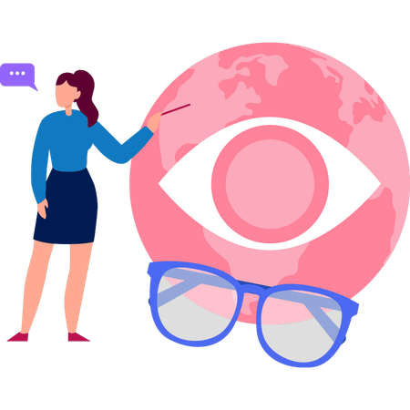 Girl is pointing to the optical glasses  Illustration