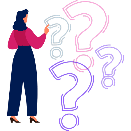 Girl is pointing to the question sign  イラスト