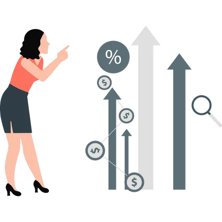 Girl is pointing to the raising graphs  Illustration