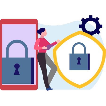 Girl is pointing to user account protection  Illustration