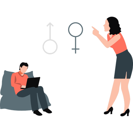 Girl is pointing towards gender equality  Illustration