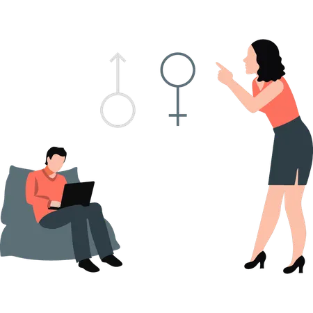 Girl is pointing towards gender equality  Illustration