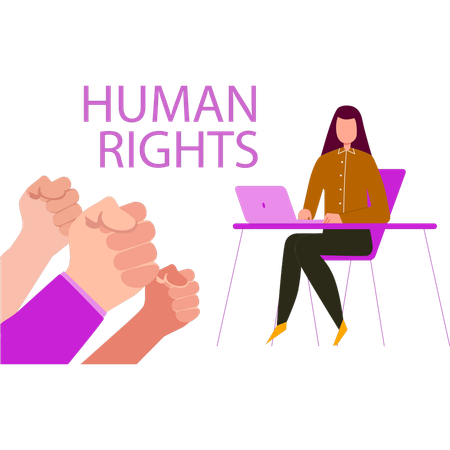 Girl is posting for human rights on social media  일러스트레이션