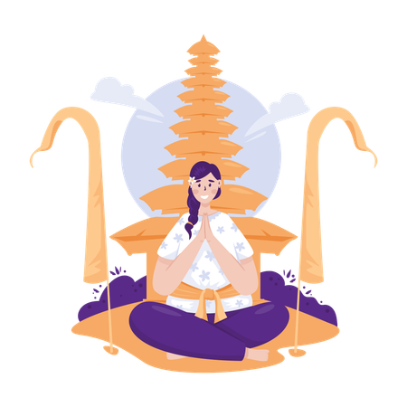 Girl is praying on Nyepi day  イラスト