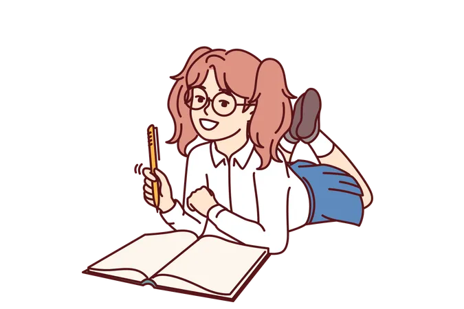 Girl is preparing for exams  Illustration