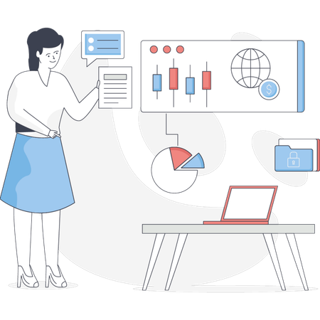 Girl is presenting business financial growth  Illustration