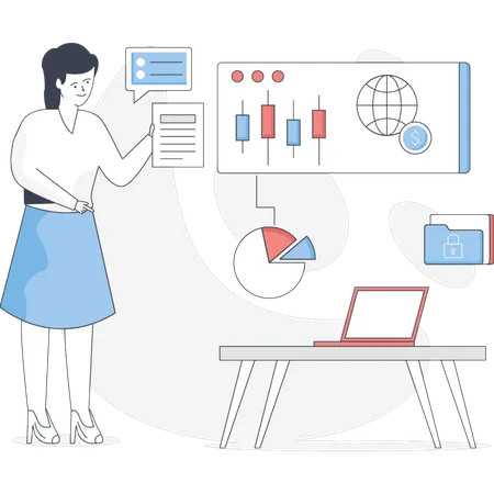 Girl is presenting business financial growth  Illustration