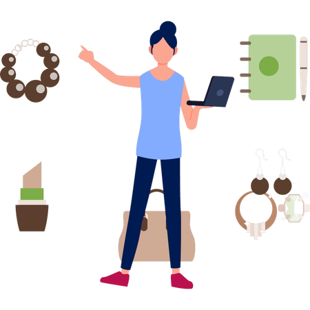 Girl is presenting different ear rings  Illustration