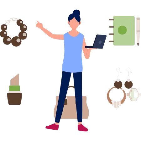 Girl is presenting different ear rings  Illustration