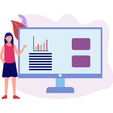 Girl is presenting statistics diagram  Illustration