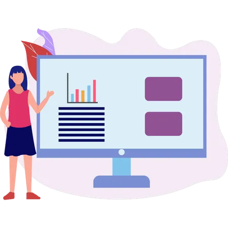 Girl is presenting statistics diagram  Illustration