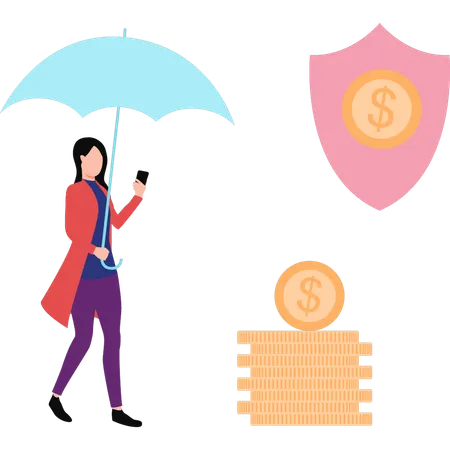 Girl is protecting her finances  Illustration