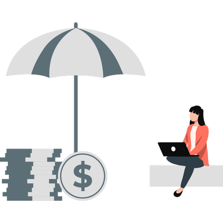 Girl is protecting the dollar with an umbrella  Illustration