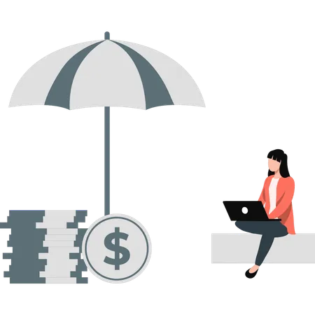 Girl is protecting the dollar with an umbrella  Illustration