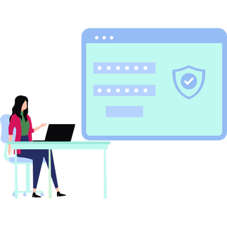 Girl is protecting the password on the laptop  Illustration