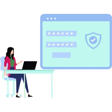The Girl Is Protecting The Password On The Laptop Illustration