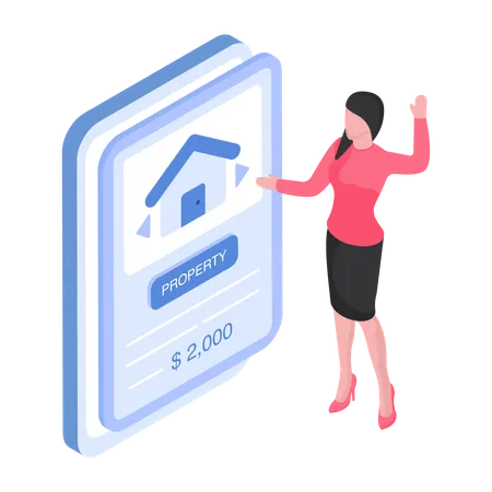 Girl is purchasing online property  Illustration