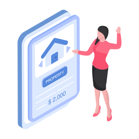 Girl is purchasing online property  Illustration