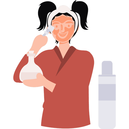 Girl is putting a face mask on her face  Illustration