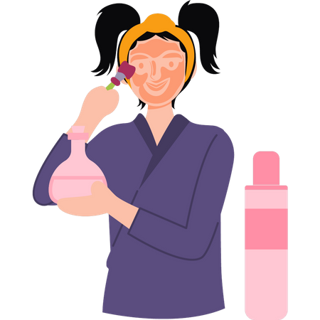 Girl is putting a mask on her face  Illustration