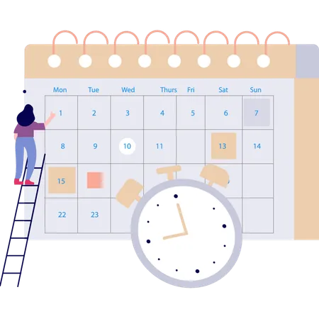 The Girl Is Putting A Reminder On The Calendar イラスト