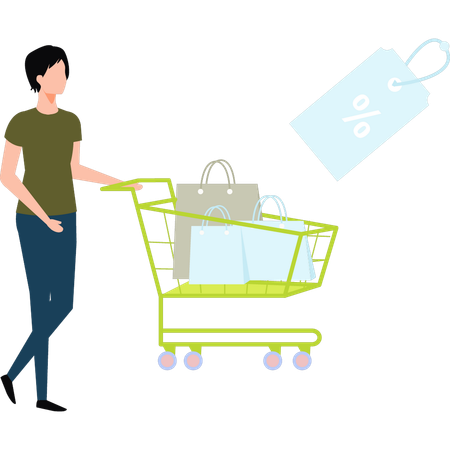 Girl is putting shopping bags in a trolley  Illustration