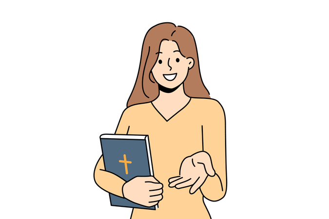 Girl is reading Bible book  イラスト