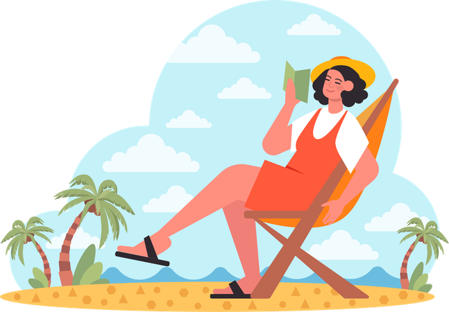 Girl is reading book on vacation  Illustration