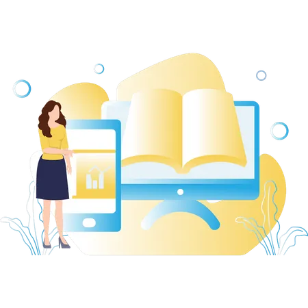 Girl is reading the book online Illustration