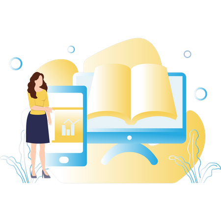 Girl is reading the book online  Illustration