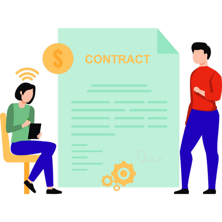 Girl  is reading the contract  Illustration