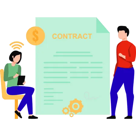 Girl  is reading the contract  Illustration