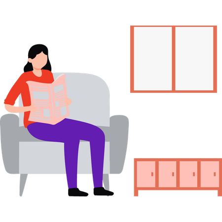 Girl is reading the newspaper  Illustration