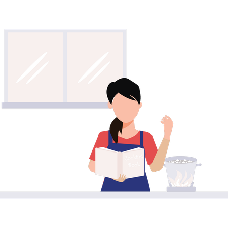 Girl is reading the recipe book  일러스트레이션