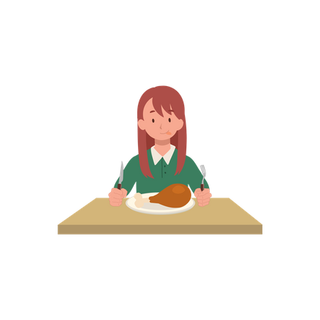 Girl is ready to eat fried chicken  Illustration