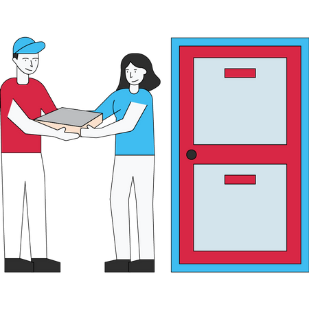 Girl is receiving the parcel at the door  Illustration